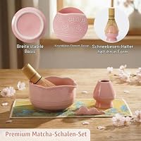 Matcha Set, 9er Macha Tea Set - Kirschblüten Matcha Schale, Chasen, Chashaku, Keramik-Besenhalter, Pulversieb, Teetuch, Japanisches Matcha Tee Set Matcha Starter Set, Eis Matcha Latte, Rosa – Ansicht 3