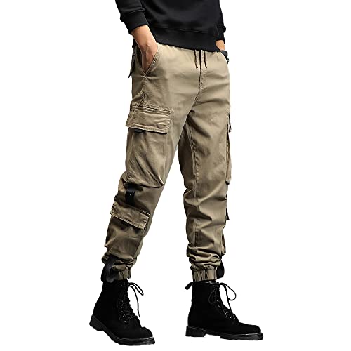 Men's Military Cargo Pants Cotton Hiking Tactical Pants Outdoor Slim Fit Army Trousers With Pockets (Khaki,34,US,Waist,Adult,Male,Regular,34)