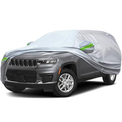 Image of 6-Layer Full Car Cover is All-Weather Waterproof, Universal in All Seasons, Snow Prevention, Rainproof, Acid Rainproof, Sunscreen, Ultraviolet-Proof, Fit SUV 214 inch-236 inch Green Reflective Strip