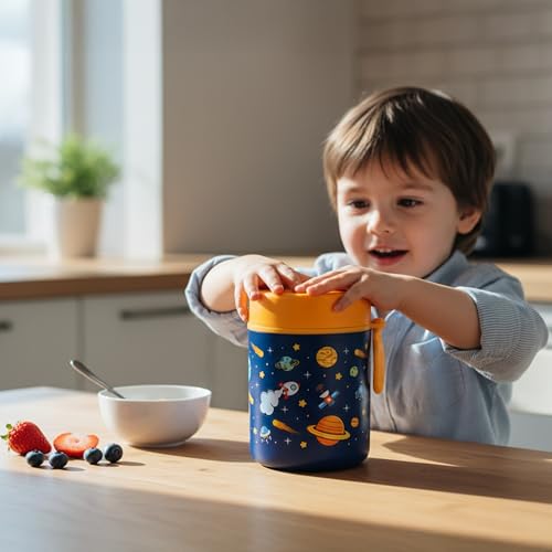 Image of ONE AND ONLY Stainless Steel Food Jar for Kids 480ml | Airtight Baby Food Container | Multipurpose Snack Jar | Travel Friendly Food Storage Box | BPA Free Kids Food Container - Set of 2 (Blue + Pink)