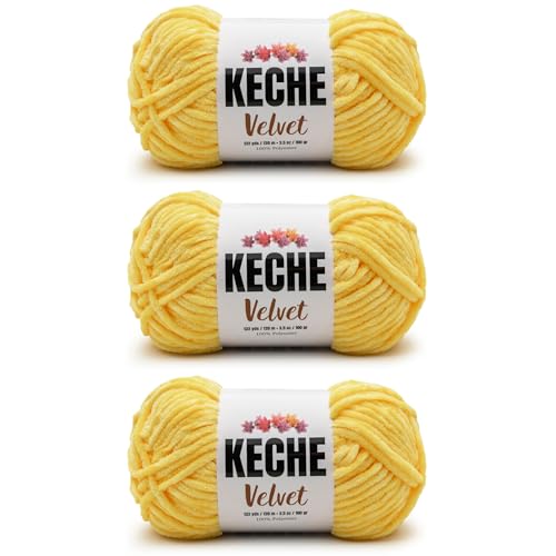 Image of Keche Velvet Yarn for Crocheting, Soft Chenille Bulky Baby Blanket Amigurumi Yarn 3x100 gr (3x132 yds) (3- Skeins) - Dark Yellow