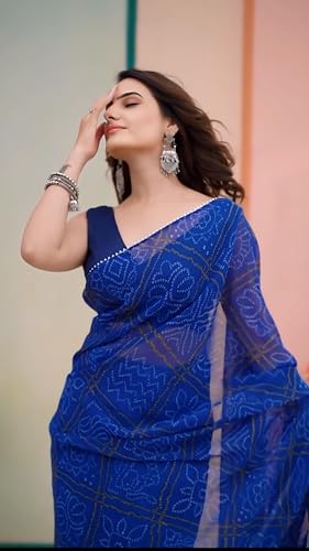 Image of HMP Fashion Women's Georgette Bandhani Printed Ready To Wear Sari One Minute Saree With Unstitched Blouse Piece