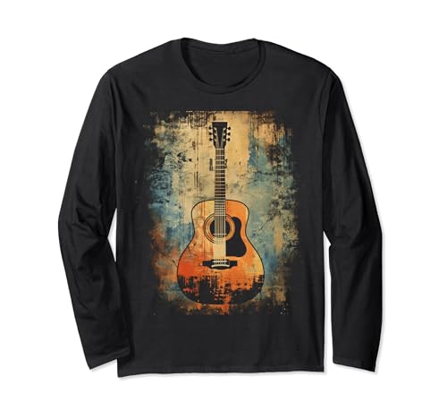 Chitarra | Retro Distressed Acoustic Guitar Graphic Maglia a Manica