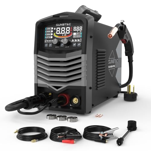 Soldador MIG, 180 A, 110 V/220 V, gas MIG/MIG/Lift TIG/Stick 4 en 1, máquina de soldadura MIG con inversor IGBT, control sinérgico de inversor IGBT, pantalla digital y protección contra sobrecarga