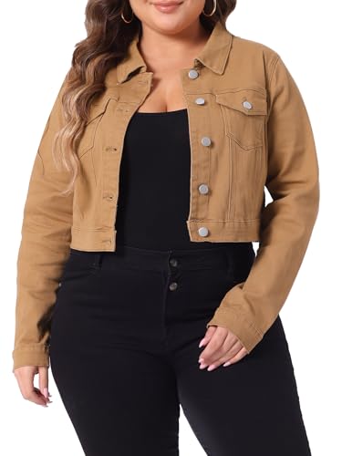 uxcell Women Plus Size Button Closed Cropped Denim...
