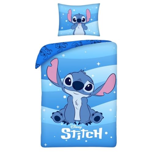 Disney STITCH - Set Letto Copripiumino singolo Reversibile 140x200cm e Federa 70x90cm - Blu - 100% Cotone OEKO-TEX