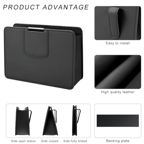 Image of Car Trash Can, Leather Magentic Vehicle Garbage Organizer with One Roll Trash Bag, Foldable Waterproof Dustbin Litter Container Mini Sotrage Bag for Car Truck SUV (Black)
