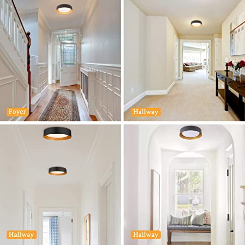 Image of Bargeni 16.5-Inch Flush Mount Ceiling Light,Matte Black with Gold Interior