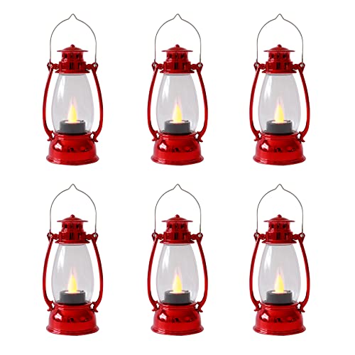 Reperla Mini linternas de Navidad, 6 piezas de linternas LED pequeñas, linternas rojas decorativas para exteriores, faroles decorativos para colgar en velas, decoración de granja para bodas, fiestas,