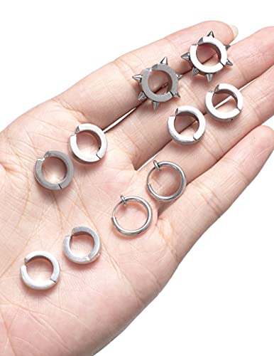 Ofeiyaa 12 Pairs Magnetic Stud Earrings Stainless Steel Cz Hoop Punk Cross Feather Dangle Hinged Non-Piercing Earrings Clip On Magnet Earring Set For Women Men Silver Tone #TOP4