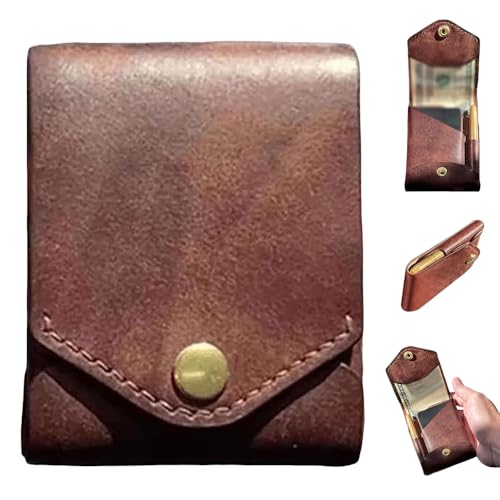 Vintage Handmade Leather Wallet, Slim Multifunctional Card Holder with Built-In Pen Slot, Compact Full-Grain Leather Business Wallet for Cash, Travel, and Everyday Use (Wallet*1)