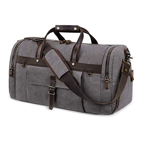 Naxdawon Canvas Travel Duffel Bag for Men 55L Large Capacity Duffel Overnight Weekend Bag Retro Carry on Bag Shoulder Handbag for Travel Business Sports School Outdoor (Dark gray) Cover