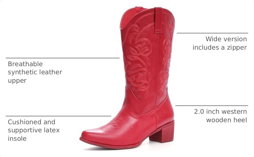 Image of IXU Cowboy Boots For Women Wide Calf Pointy Toe Cowgirl Boots