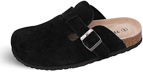 TF STAR Unisex Soft Footbed Clog Cow Suede Leather Clogs, Cork Clogs Shoes for Women Men Tan