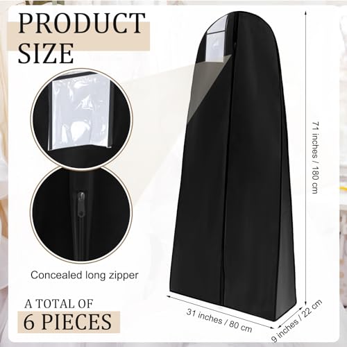 Windyun 6 Pack Wedding Dress Garment Bags 71'' Dress Bags for Gowns Long with 9" Gusseted for Travel Hanging Clothes Storage (Black)2