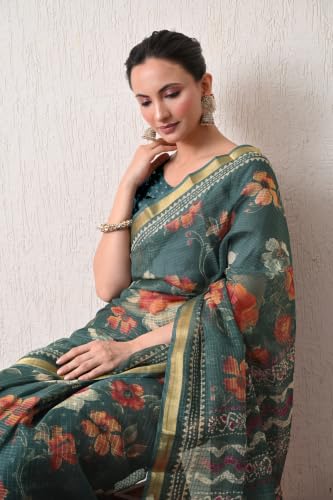 Image of MIRCHI FASHION Kota Doria Cotton Saree with Blouse Piece | Paisley Block Printed Saree for Women | Traditional Ethnic Daily Wear Summer Saree