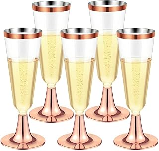 LATERN 30Pcs Plastic Champagne Flutes, 150ml Rose Gold Champagne Glasses Reusable Stemmed Party Wine Cups for Garden Wedding Anniversary Shower Parties (5.5 x 16.5cm)