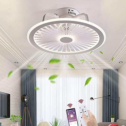 OMGPFR Mute Ceiling Fan with Lighting LED Light App and Remote Control Ultra-thin 18CM Ceiling Lamp Invisible Quiet 40W Dimmable Fans Ceiling Lights for Living Room Bedroom Lighting,White