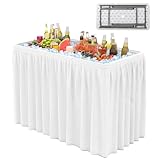 COSTWAY 46” Cooler Table, Folding Ice Table for Parties with Drain & Bucket & Removable Skirt, Ideal for Tailgate, BBQ & Picnic