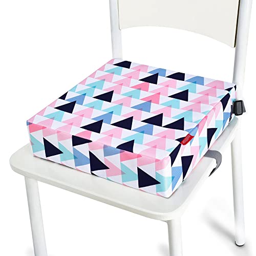 Chickwin Toddler Booster Seat for Dining Table Thick Increasing Washable Cushion with Adjustable Straps Safety Buckle, Dismountable Portable Travel for Baby Child Kids (Geometry,32X32X8CM)
