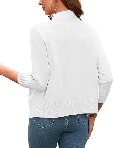 Oiduicould Women'S 3/4 Sleeve Open Front Knit Cropped Bolero Shrug Cardigan Sweaters For Women White M thumb #5