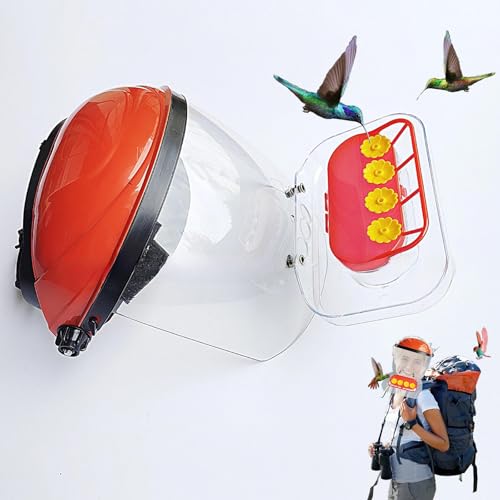 JILITSE Hummingbird Feeder Hat Mask | Helmet-Style Hands-Free Design | 4 Spill-Proof Ports & Food Tray & Adjustable Headband | Lightweight PVC for Outdoor & Parent-Child Birdwatching | Red | 2 in 1