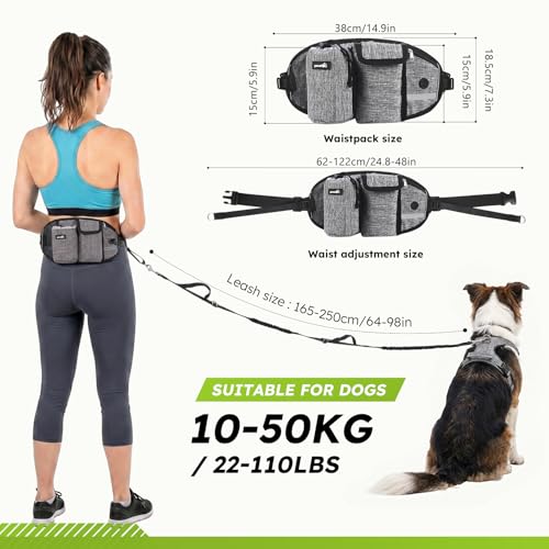 Miniatura 8 de Pecute Correa Running Perro Correa Manos Libres Para Perros Grande Proteger La Cintura Con Costuras Reflectantes, Cinturones De Cintura Ajustables, Endure 110kg Gris 2