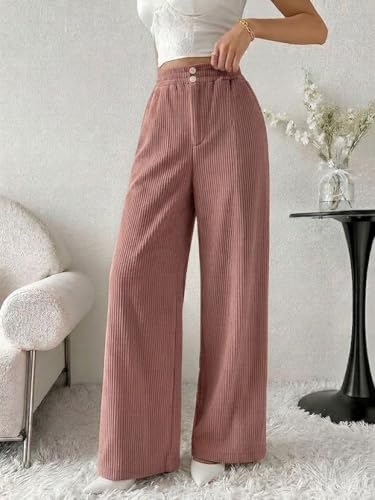 Image of SMOWKLY Authentics Women's Trendy Casual Corduroy Stretchable Baggy Loose Korean Trouser with Pockets || High Rise Elastic Waist Going Out Lounge Pants || Wide Leg Summer Pants for Woman