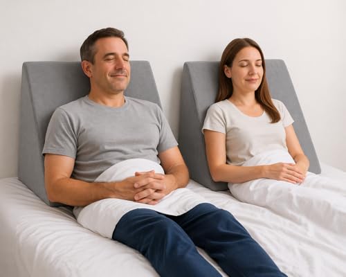 Image of CUSHIO Bed Wedge Pillow for Sleeping, Memory Foam Wedge Cushion for Acid Reflux, Back Support Pillow for Bed, Orthopedic Wedge Pillow for Neck & Back Pain, Leg Elevation Pillow (Grey) Pack of 2