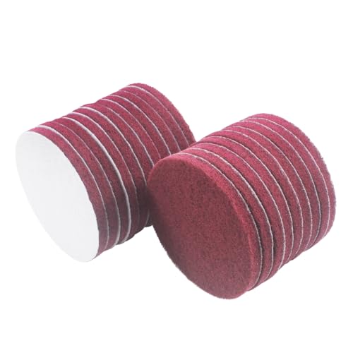 Image of 5 Inch 400 Grit Drill Brush Scrubber Scouring Pads, 20 Pcs Hook & Loop Power Scrubber Scouring Pads for Rotary Tools, Random Orbital Sander (Red)