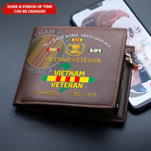Custom Name Vietnam Veteran Men’s Leather Wallet, Proud Bifold Army And Soldier Gift Engraved For Husband Dad Grandpa, War Memorial Gifts2