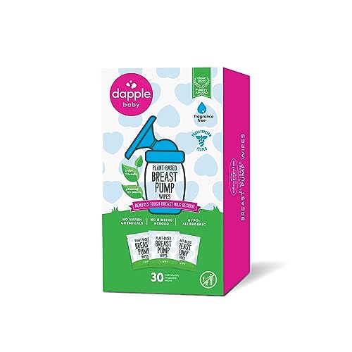 Image of Breast Pump Wipes by Dapple Baby, Hypoallergenic & Powered by Plants, Removes Milk Residue, Leaves No Taste, Singles, Fragrance Free, 30 Count (Pack of 1)