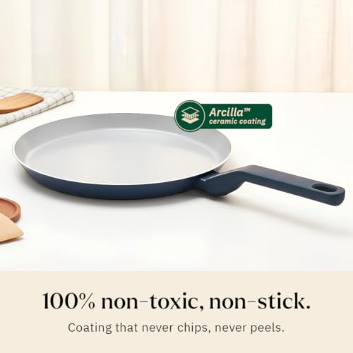 Image of Ember Cookware Arcilla Ceramic Non Stick Tawa 28cm | Non Toxic Roti & Chapati Pan | ISI Certified | Ceramic Cooking Tawa | PFAS & PTFE Free | 5-Year Warranty | Blue
