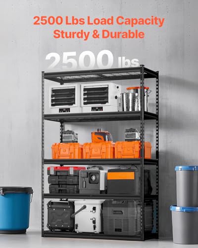 Image of VEVOR Storage Shelves, 2500 lbs, 5 Tier Heavy Duty Garage Shelving, 18 inch D x 48 inch W x 72 inch H Adjustable Metal Shelves for Industrial Shelving Unit Utility Shelf, for Kitchen, Warehouse, Basement, Black