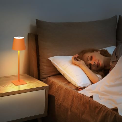 Image of Yogaret Orange Cordless Table Lamp Set of 2-3 Way and Stepless Dimmable - for Restaurant Dining Bedroom Home Bar