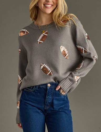 SeekMe Womens Game Day Sweater Football Sequin Casual Oversized 2025 Fall Outfits Trendy Crewneck Knit Pullover Tops2