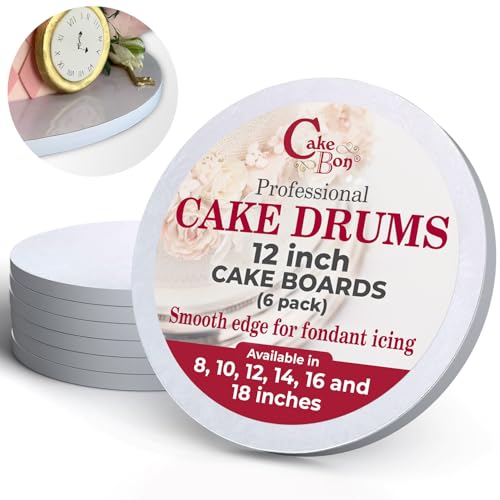 Cake Boards by Cakebon - Sturdy 1/2 Inch Cake Drum - 12 Inch Cake Boards Professional Smooth Straight Edges White 6-Pack - Cake Boards 12 Inch Round