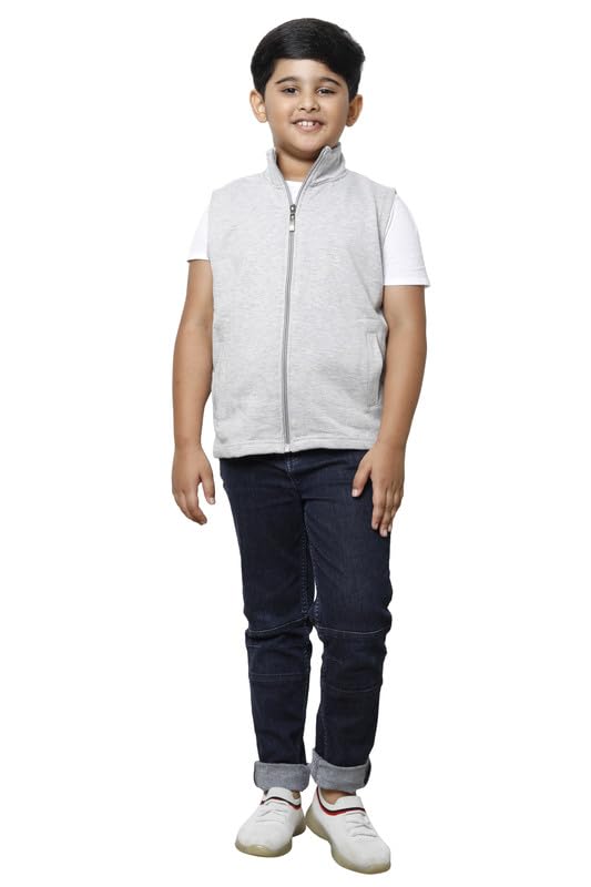 Image of IndiWeaves Boys Solid Fleece Warm Sleeveless Jackets for Winters (Pack of 1) Grey