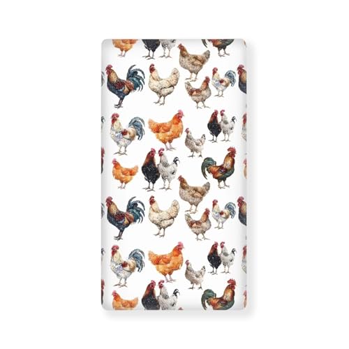 Image of Vintage Rooster Fitted Crib Sheet for Baby Girls Boys Bed Sheet Set Toddler Mattress Sheets for Standard Crib 28 inch x 52 inch, White