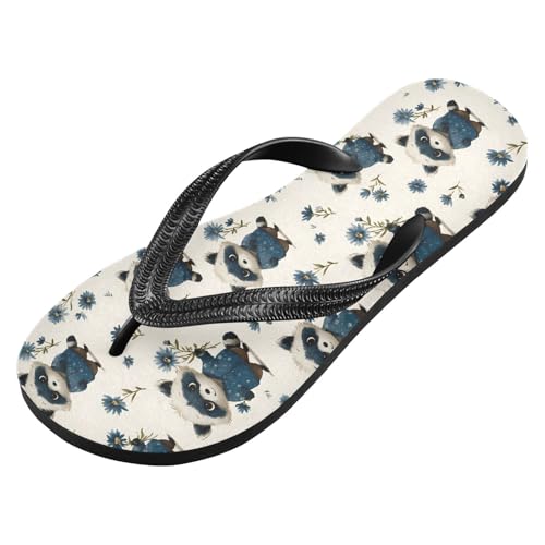 Flip Flop Sandals Cartoon Raccoon Print for Women Men Beach Outdoor XS2