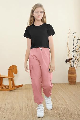 Image of SANGTREE Girls Fall Winter Clothing Sets, Girls Long Sleeve Crop Top and Cargo Jogger Pants Outfit Set,4T-14 Years
