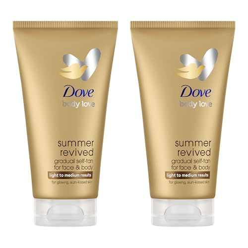 Dove Summer Revived Loción Bronceadora Gradual para Rostro y Cuerpo de tono Claro a Medio con aloe vera y glicerina para un bronceado gradual y piel sedosa 2x 75 ml
