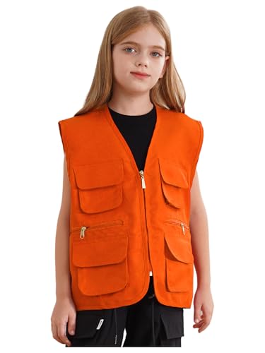 Kids Boys Girls Safety Vest with Pockets Zipper Volunteer Activity Vest Waistcoat Jacket Vest School Outdoors Uniform