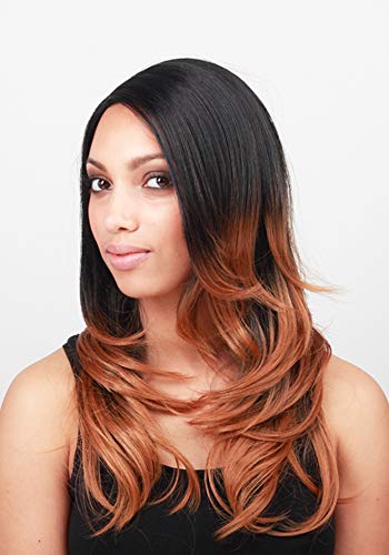 ECLA Chloe Perruque Lisse Longue 20” 51cm Cheveux Synthétiques Résistants à La Chaleur Pour Les Femmes Couleur Tie and Dye Black & Gold Brown TT1B/27 Semi Naturelle Wig Cover
