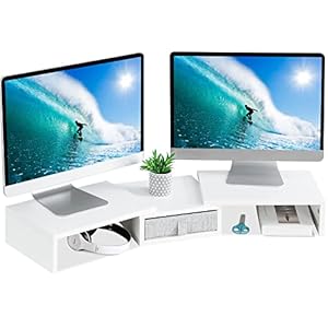 TEAMIX Weißer Dual-Monitorständer mit Schublade