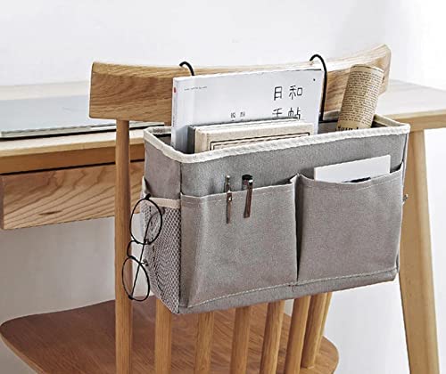 Image of Bedroom Accessories Hanging Bedside Caddy, Bed Side Storage Organiser Multipurpose cloth hanging shelf, Bedroom Organiser Dorm bed hanging basket Hostel Essentials,(grey)