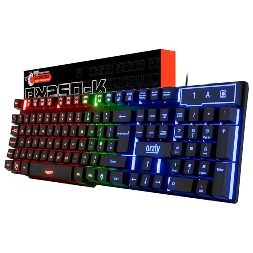 Orzly Gaming Keyboard RGB USB Wired Rainbow Keyboard Designed for PC Gamers, PS4, PS5, Laptop, Xbox, Nintendo Switch, RX250-K Hornet Edition (Black)