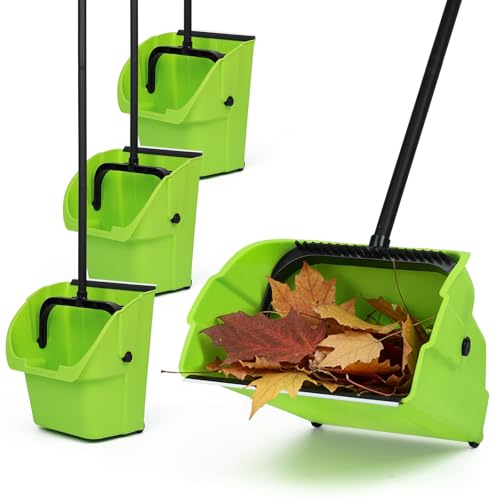 (3PK) Commercial Jumbo Heavy Duty Stand Up Debris Pan Large Lobby Dustpan with Long Handle Scooper for Outdoor Leaves Cleaning Courtyards/Garage/Sidewalks-Professional Grade