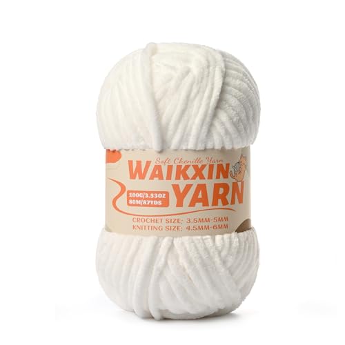 Image of (Snow White) Super Soft Fuzzy Chenille Chunky Yarn for Crocheting, 100g (87yds) Velvet Fluffy Amigurumi Yarn for Hand Knitting Baby Blankets Weaving Craft