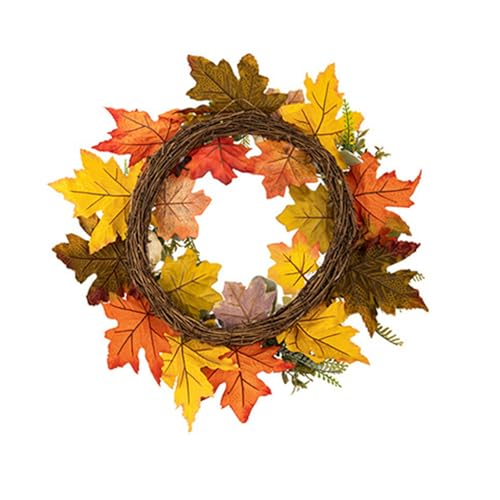 Couronne de feuilles artificielles citrouilles pour porte d'entrée